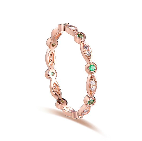 Art Deco Milgrain Emerald Diamond May Birthstone Band - Lord of Gem Rings