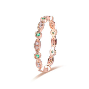 Art Deco Milgrain Emerald Diamond May Birthstone Band - Lord of Gem Rings
