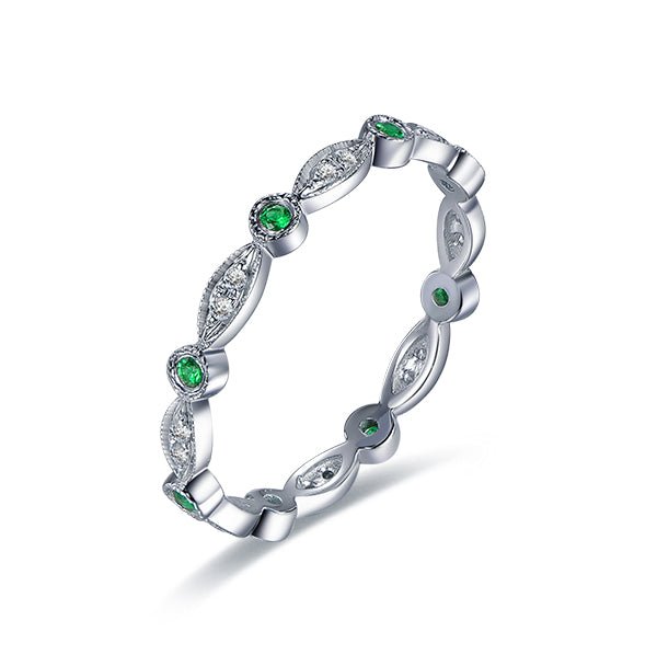 Art Deco Milgrain Emerald Diamond May Birthstone Band - Lord of Gem Rings