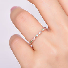 Art Deco Milgrain Emerald Diamond May Birthstone Band - Lord of Gem Rings