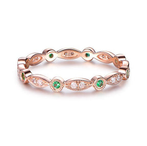 Art Deco Milgrain Emerald Diamond May Birthstone Band - Lord of Gem Rings