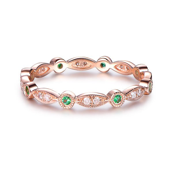 Art Deco Milgrain Emerald Diamond May Birthstone Band - Lord of Gem Rings