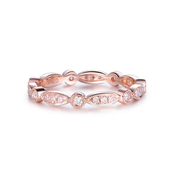 Art Deco Milgrain Pave Diamond Marquise and Dot Wedding Band 14K Gold