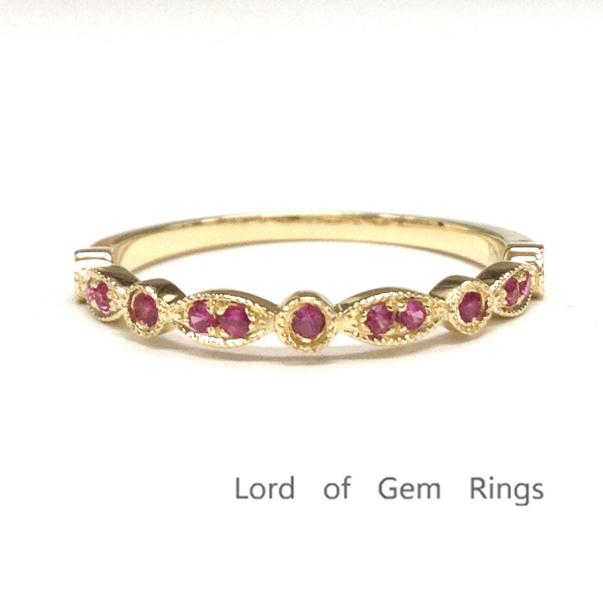 Art Deco Red Ruby Wedding Band Half Eternity July Birthstone Band 14K ...