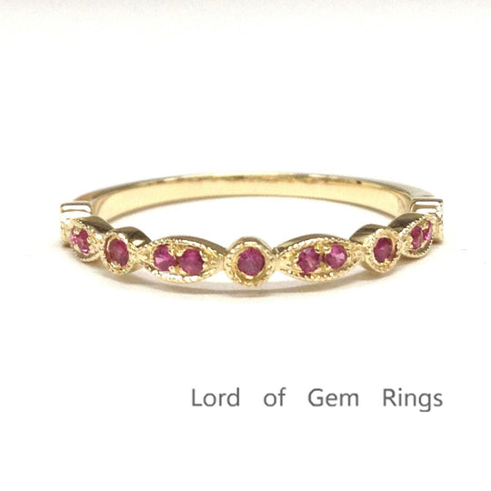 Art Deco Milgrain Red Ruby July Birthstone Band