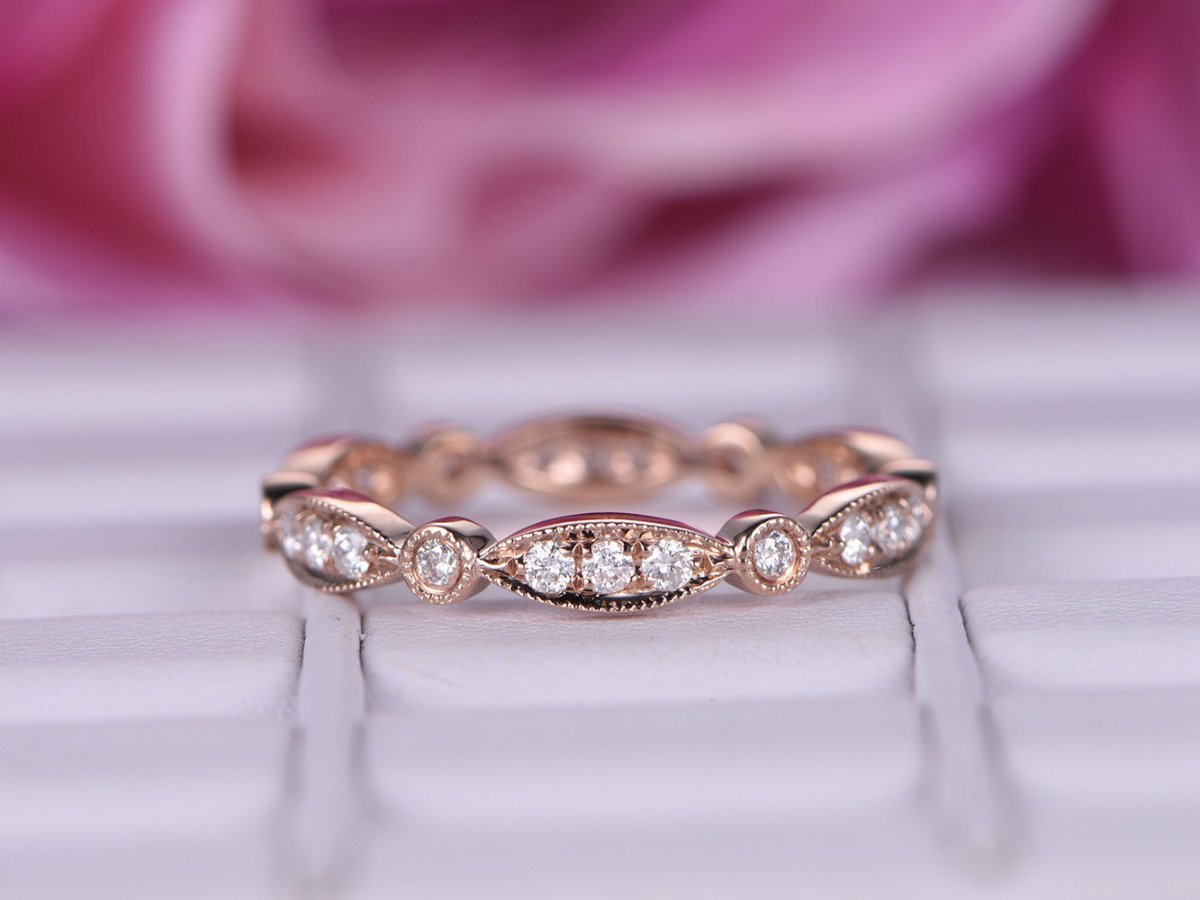 Art Deco Moissanite Eternity Wedding Band 14K Rose Gold - Lord of Gem Rings