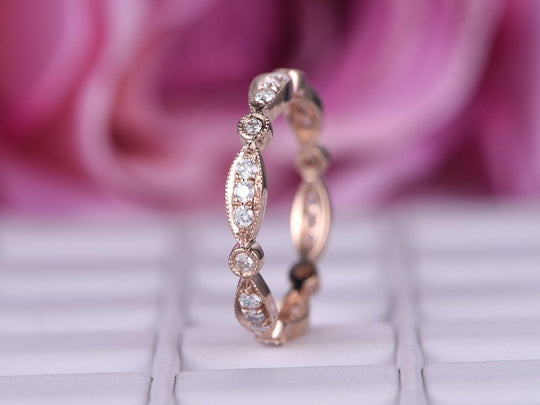 Art Deco Moissanite Eternity Wedding Band 14K Rose Gold
