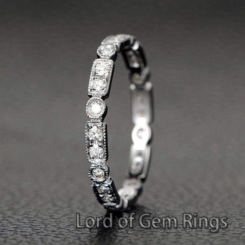 Art Deco Moissanite Full Eternity Wedding Band 14K White Gold - Lord of Gem Rings