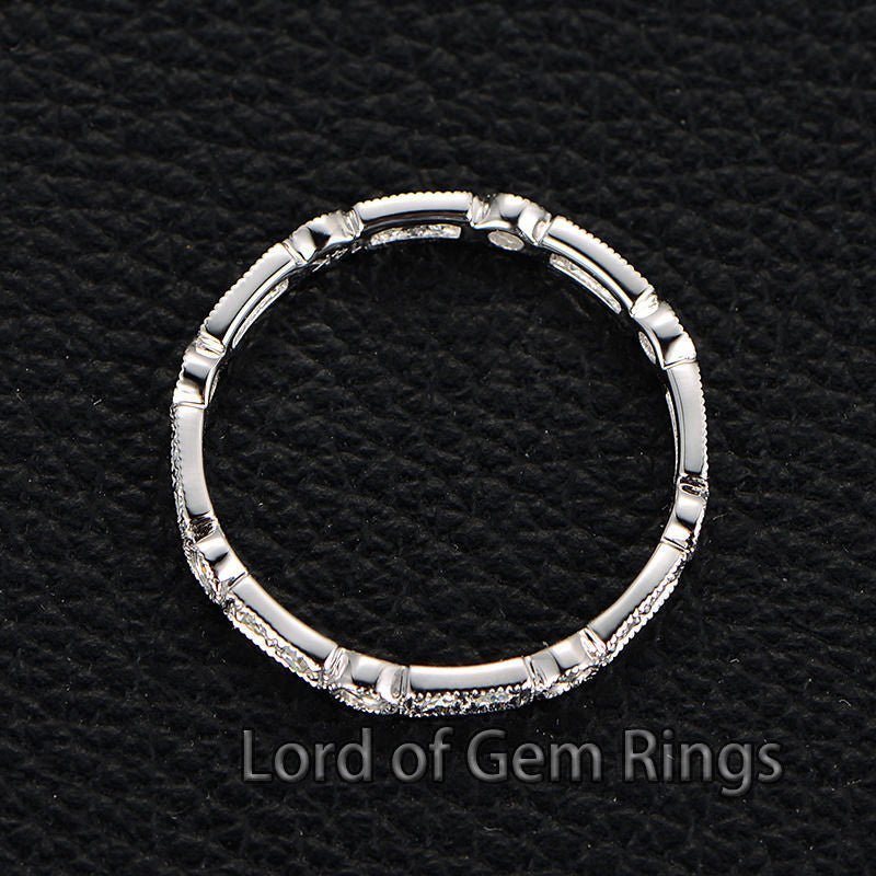 Art Deco Moissanite Full Eternity Wedding Band 14K White Gold - Lord of Gem Rings