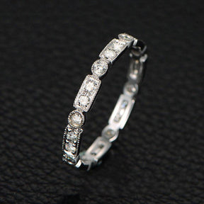 Art Deco Moissanite Full Eternity Wedding Band 14K White Gold - Lord of Gem Rings