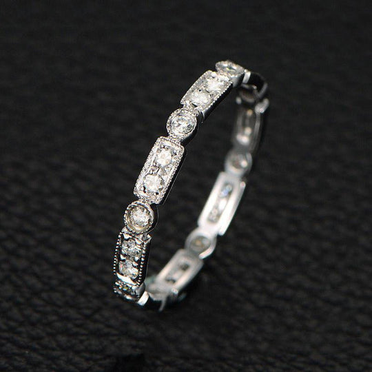 Art Deco Moissanite Full Eternity Wedding Band 14K White Gold