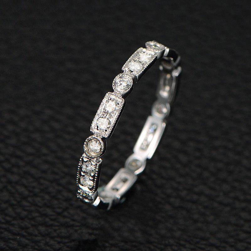 Art Deco Moissanite Full Eternity Wedding Band 14K White Gold - Lord of Gem Rings