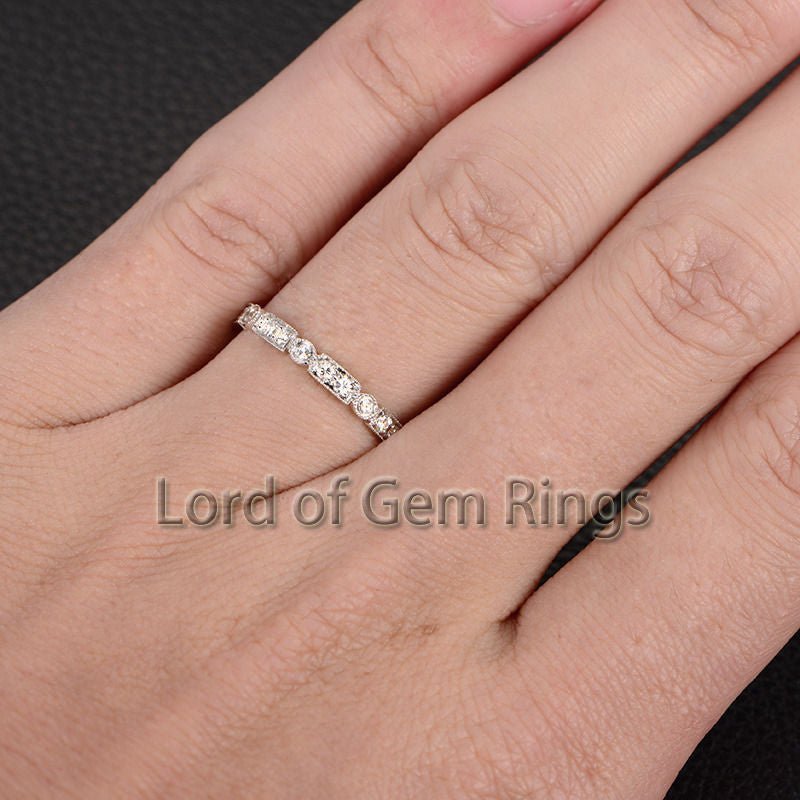 Art Deco Moissanite Full Eternity Wedding Band 14K White Gold - Lord of Gem Rings