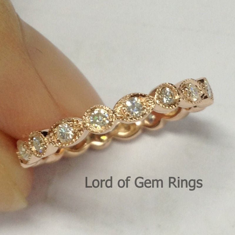 Art Deco Moissanite Full Eternity Wedding Band 18K Rose Gold - Lord of Gem Rings