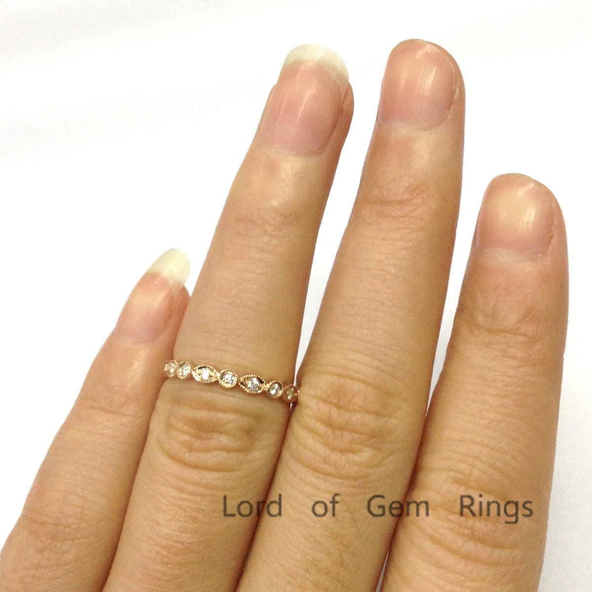 Art Deco Moissanite Full Eternity Wedding Band 18K Rose Gold - Lord of Gem Rings
