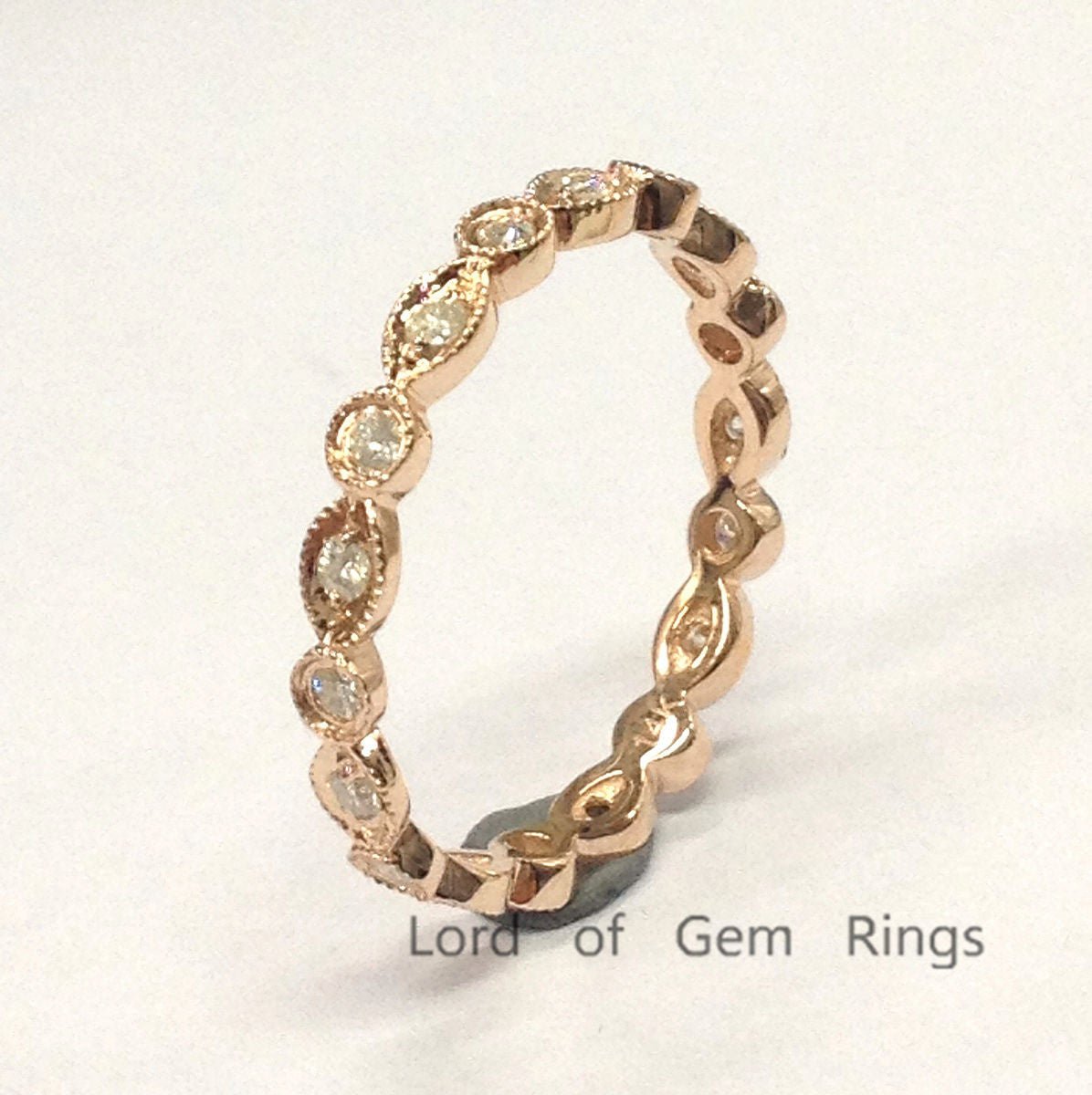 Art Deco Moissanite Full Eternity Wedding Band 18K Rose Gold - Lord of Gem Rings