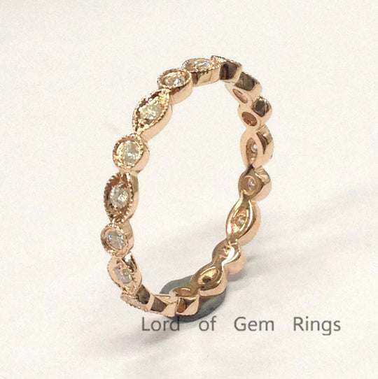 Art Deco Moissanite Full Eternity Wedding Band 18K Rose Gold