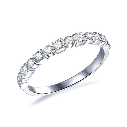Art Deco Moissanite Half Eternity Wedding Band with Milgrain