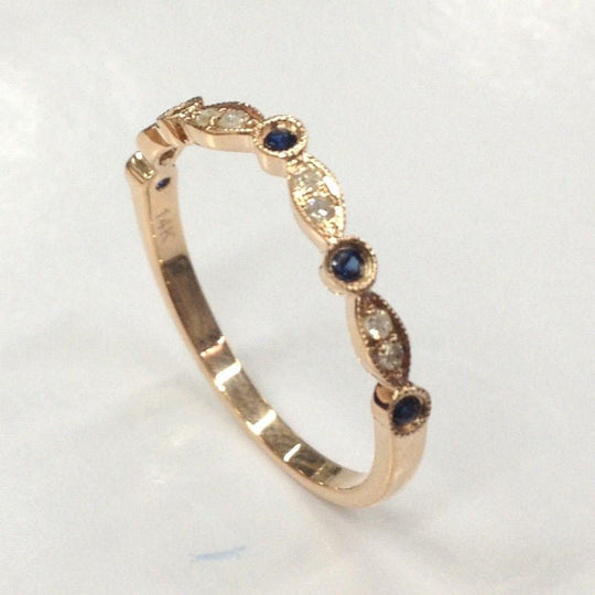 Art Deco Natural Sapphire Diamond Curved September Birthstone Band