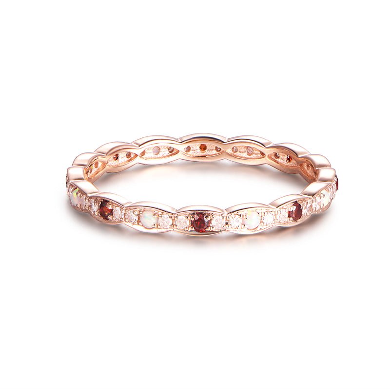 Art Deco Opal Garnet Diamond Eternity January Birthstone Band - Lord of Gem Rings