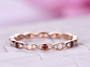 Art Deco Opal Garnet Diamond Eternity January Birthstone Band - Lord of Gem Rings
