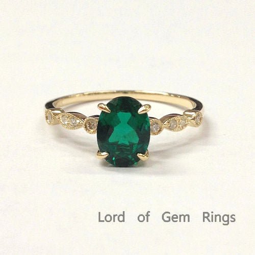 Art Deco Oval Emerald Diamond Engagement Ring - Lord of Gem Rings