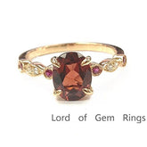 Art Deco Oval Garnet Engagement Ring with Diamond Ruby Accents - Lord of Gem Rings