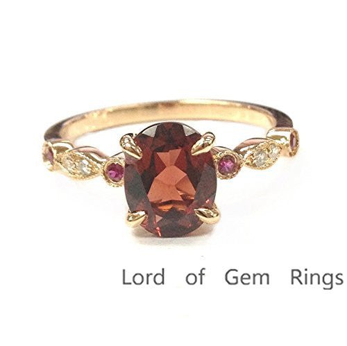 Art Deco Oval Garnet Engagement Ring with Diamond Ruby Accents - Lord of Gem Rings