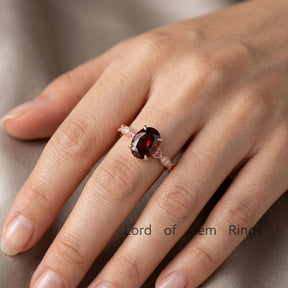 Art Deco Oval Garnet Engagement Ring with Diamond Ruby Accents - Lord of Gem Rings
