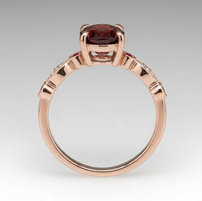 Art Deco Oval Garnet Engagement Ring with Diamond Ruby Accents - Lord of Gem Rings