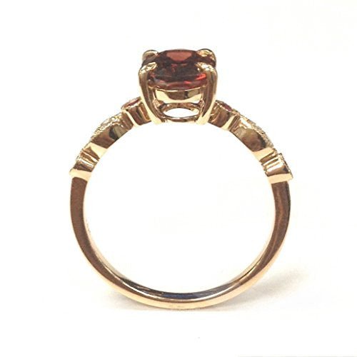 Art Deco Oval Garnet Engagement Ring with Diamond Ruby Accents - Lord of Gem Rings