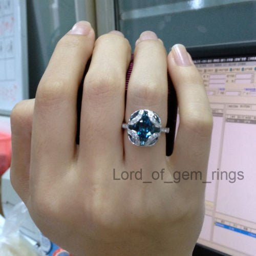 Art Deco Oval London Blue Topaz Diamond Engagement Ring