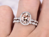 Art Deco Oval Morganite Bridal Set Open End Diamond Band - Lord of Gem Rings