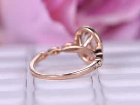 Art Deco Oval Morganite Ring with Accents Diamond Halo - Lord of Gem Rings