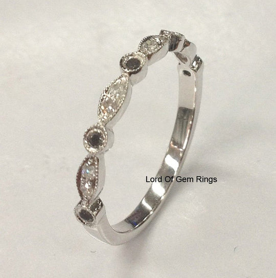 Art Deco Pave-Set Black and White Diamond Half Eternity Wedding Band