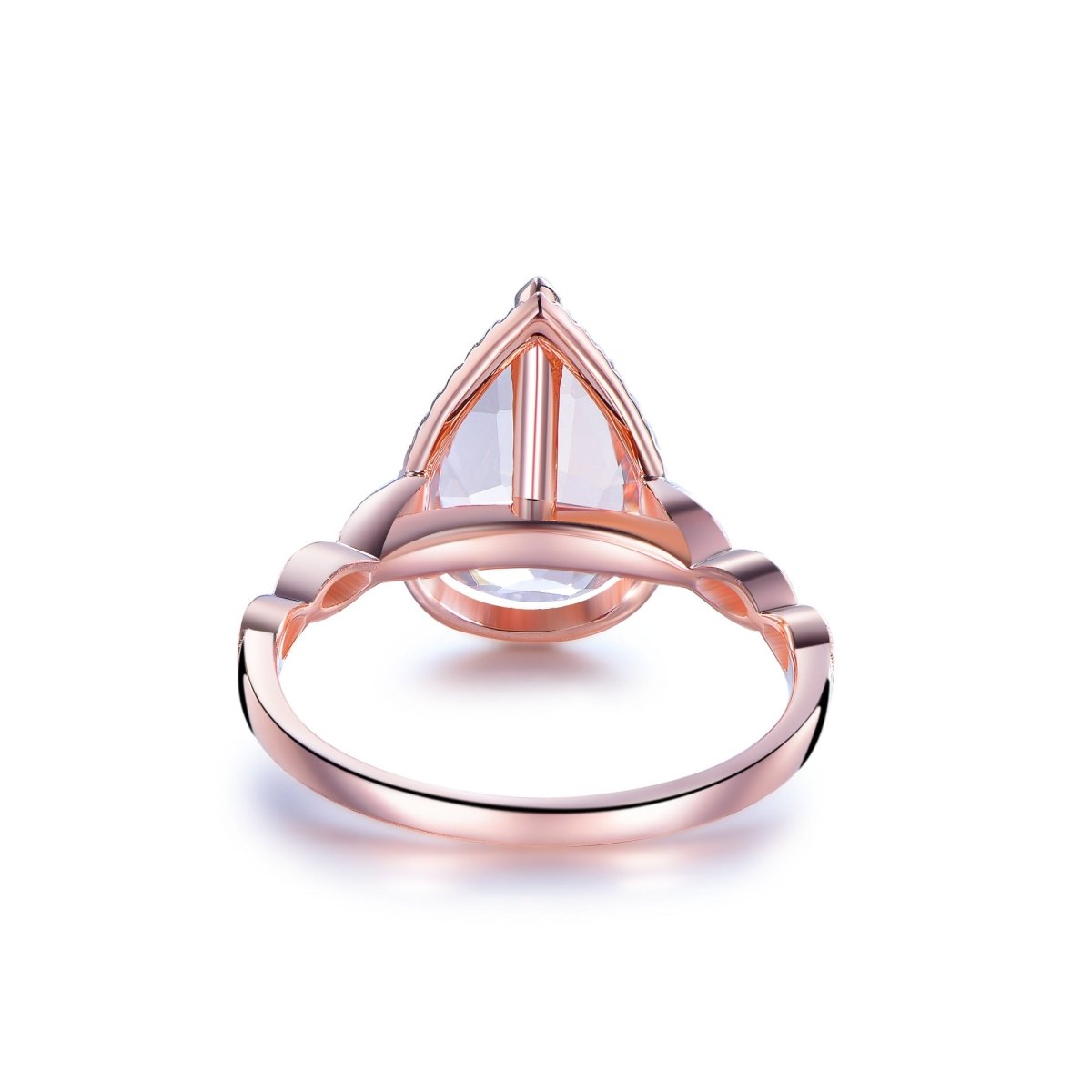 Art Deco Pear Morganite Ring Diamond Accents 14K Gold - Lord of Gem Rings