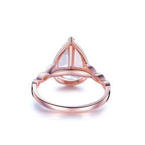 Art Deco Pear Morganite Ring Diamond Accents 14K Gold - Lord of Gem Rings