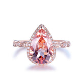 Art Deco Pear Morganite Ring Diamond Accents 14K Gold - Lord of Gem Rings