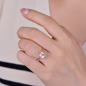 Art Deco Pear Morganite Ring Diamond Accents 14K Gold - Lord of Gem Rings