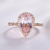 Art Deco Pear Morganite Ring Diamond Accents 14K Rose Gold - Lord of Gem Rings
