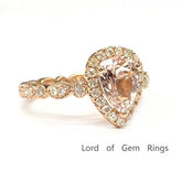 Art Deco Pear Morganite Ring with Moissanite Eternity Shank - Lord of Gem Rings
