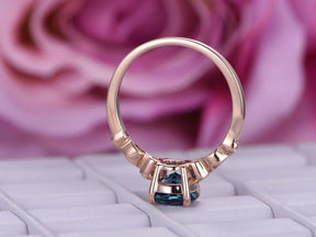 Art Deco Round Alexandrite Diamond Engagement Ring 14K Rose Gold - Lord of Gem Rings