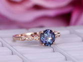 Art Deco Round Alexandrite Diamond Engagement Ring 14K Rose Gold - Lord of Gem Rings