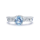 Art Deco Round Aquamarine Ring Contour Diamond Bridal Set - Lord of Gem Rings