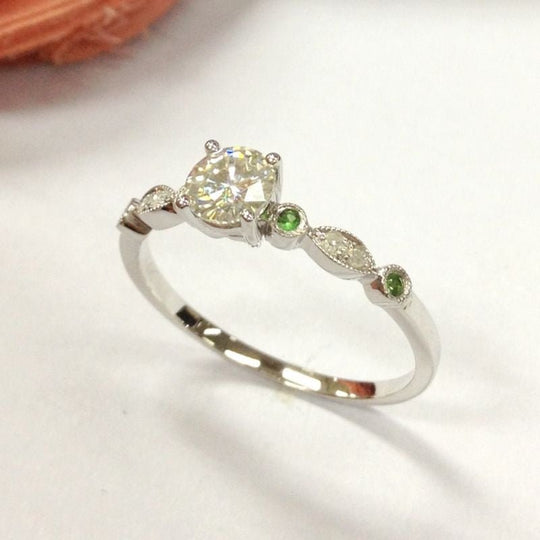 Art Deco Round Moissanite Alexandrite Engagement Ring