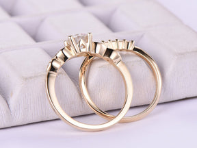 Art Deco Round Moissanite Bridal Set with Contour Five - Stone Band - Lord of Gem Rings