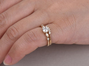 Art Deco Round Moissanite Bridal Set with Contour Five - Stone Band - Lord of Gem Rings