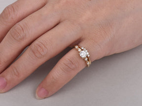 Art Deco Round Moissanite Bridal Set with Contour Five - Stone Band - Lord of Gem Rings