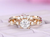 Art Deco Round Moissanite Bridal Set with Contour Five - Stone Band - Lord of Gem Rings