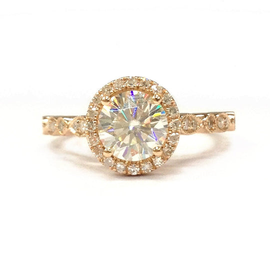 Art Deco Round Moissanite Ring Diamond Halo